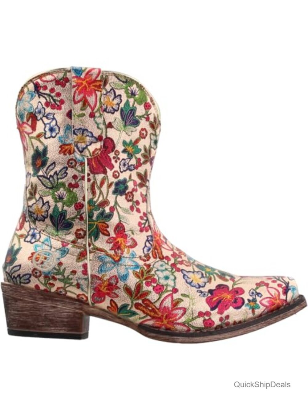Faux Leather Snip Toe Ankle Booties Floral Metallic Casual